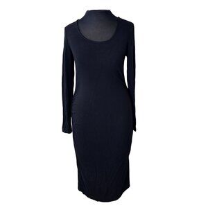 Black Long-Sleeve Midi Dress M Stretchy Viscose Blend